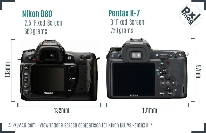 Nikon D80 vs Pentax K-7 Screen and Viewfinder comparison