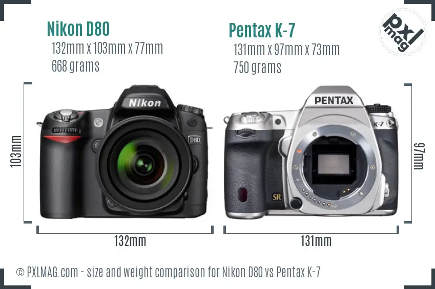 Nikon D80 vs Pentax K-7 size comparison