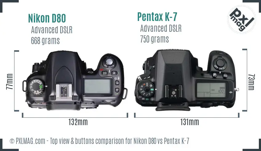 Nikon D80 vs Pentax K-7 top view buttons comparison