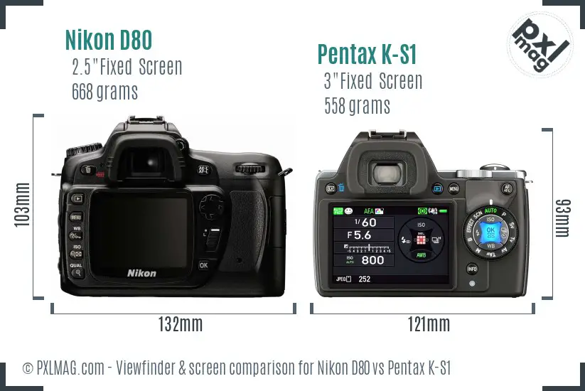 Nikon D80 vs Pentax K-S1 Screen and Viewfinder comparison