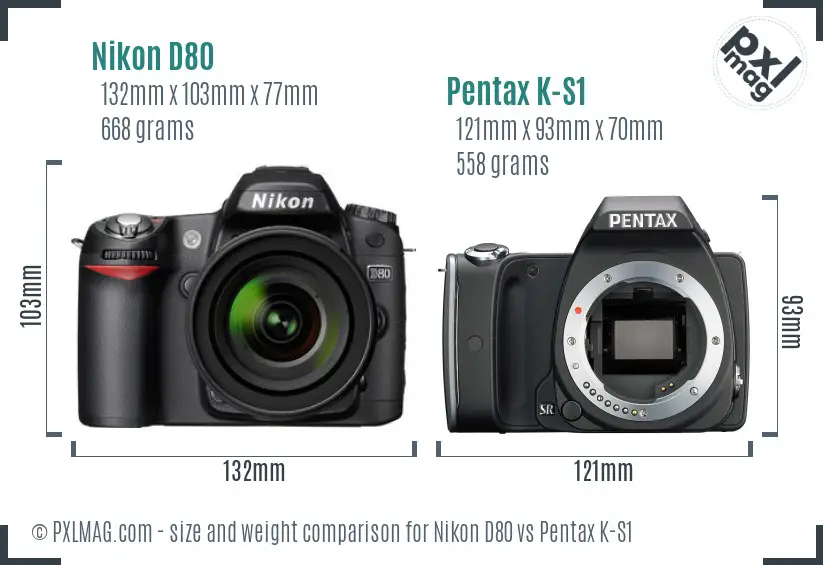 Nikon D80 vs Pentax K-S1 size comparison