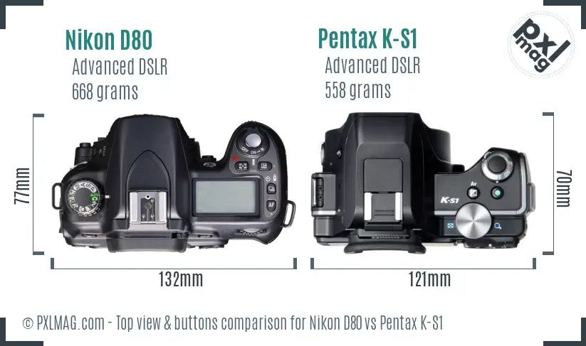Nikon D80 vs Pentax K-S1 top view buttons comparison