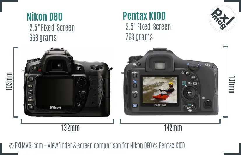 Nikon D80 vs Pentax K10D Screen and Viewfinder comparison