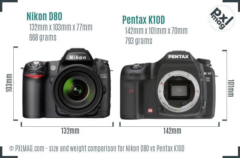 Nikon D80 vs Pentax K10D size comparison