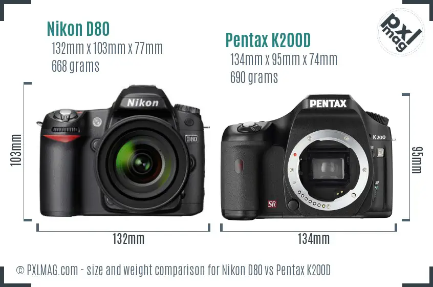 Nikon D80 vs Pentax K200D size comparison Nikon D80 vs Pentax K200D size comparison