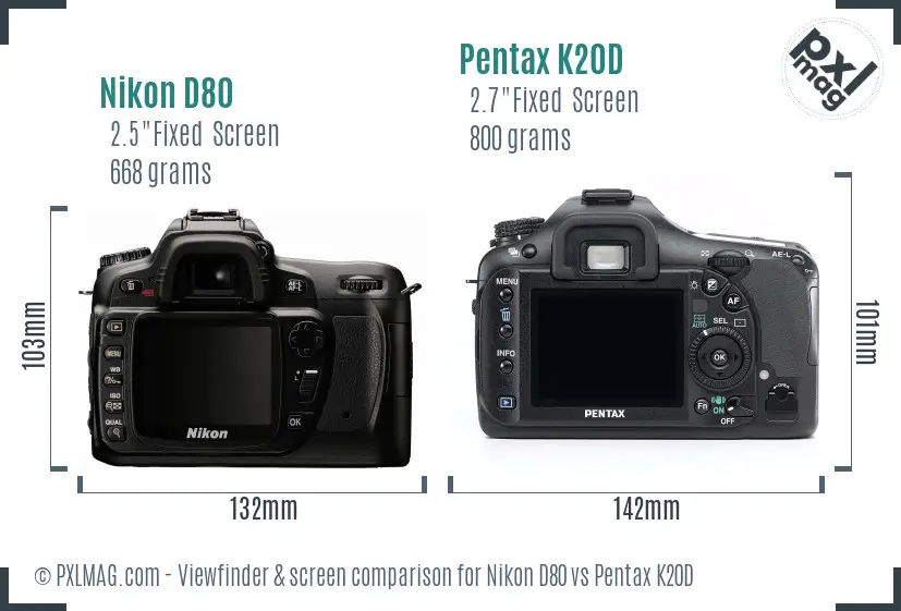 Nikon D80 vs Pentax K20D Screen and Viewfinder comparison