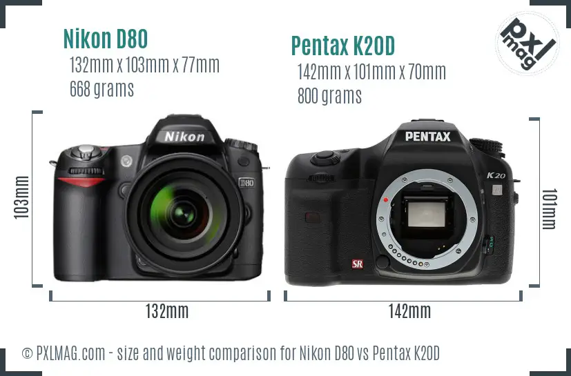 Nikon D80 vs Pentax K20D size comparison