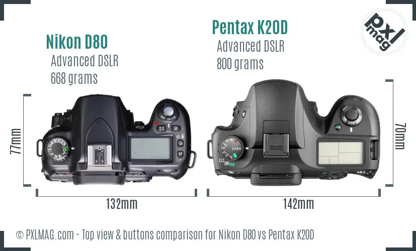 Nikon D80 vs Pentax K20D top view buttons comparison