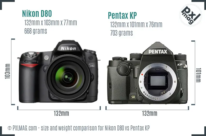 Nikon D80 vs Pentax KP size comparison