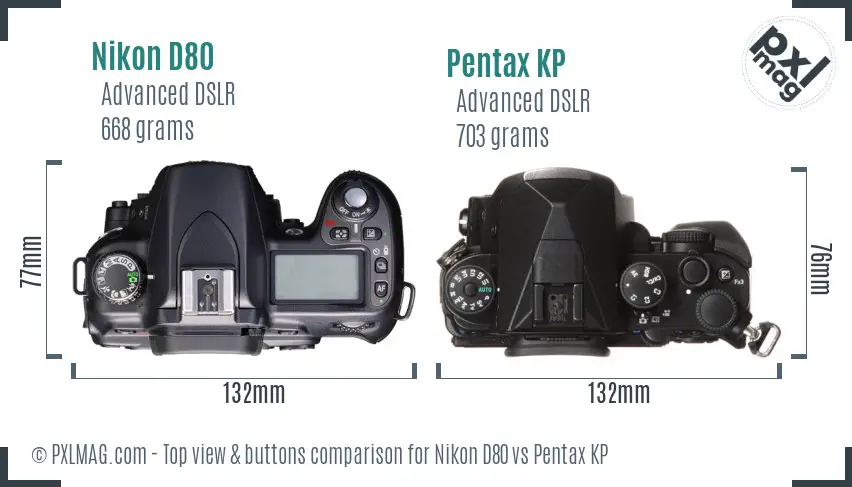 Nikon D80 vs Pentax KP top view buttons comparison
