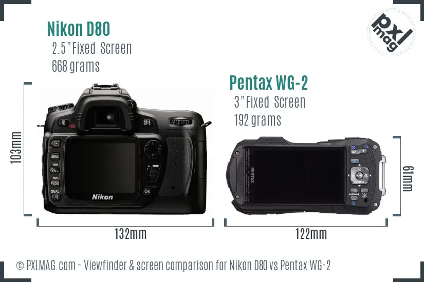 Nikon D80 vs Pentax WG-2 Screen and Viewfinder comparison