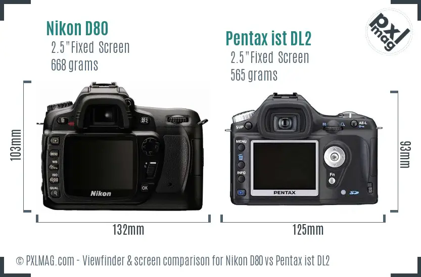 Nikon D80 vs Pentax ist DL2 Screen and Viewfinder comparison
