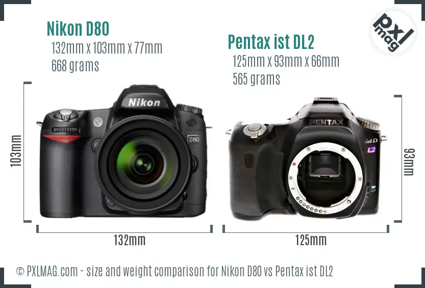 Nikon D80 vs Pentax ist DL2 size comparison