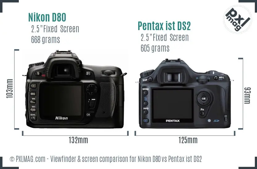 Nikon D80 vs Pentax ist DS2 Screen and Viewfinder comparison