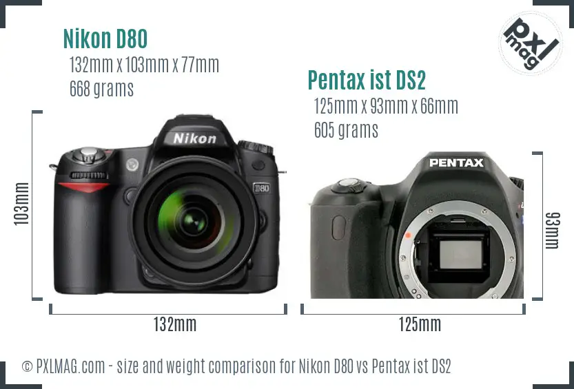 Nikon D80 vs Pentax ist DS2 size comparison
