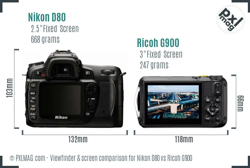 Nikon D80 vs Ricoh G900 Screen and Viewfinder comparison