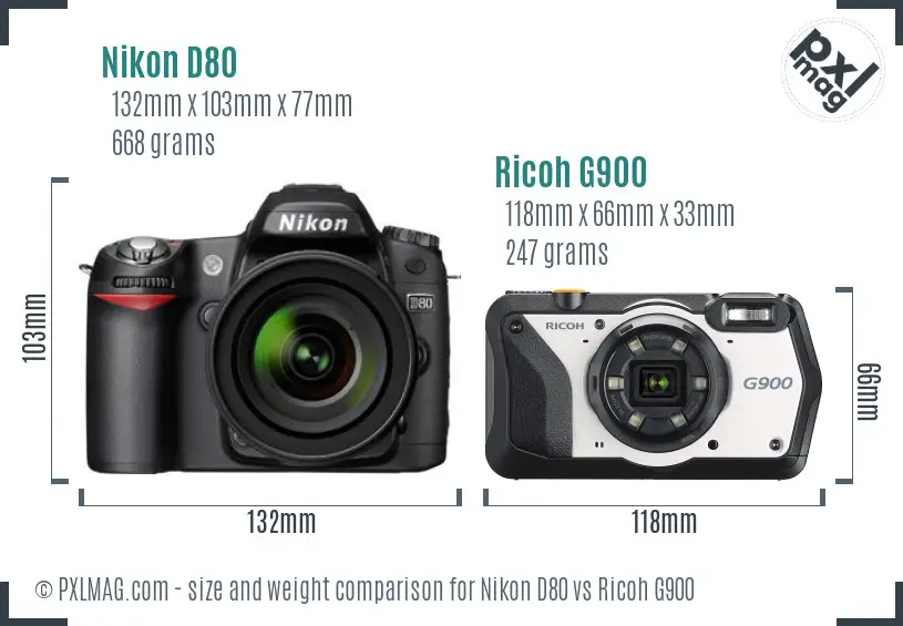 Nikon D80 vs Ricoh G900 size comparison