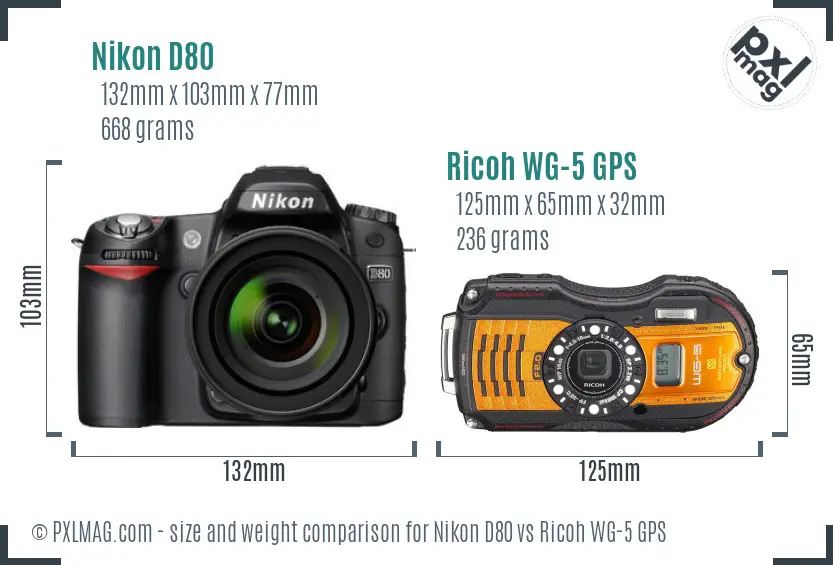Nikon D80 vs Ricoh WG-5 GPS size comparison Nikon D80 vs Ricoh WG-5 GPS size comparison