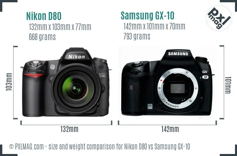 Nikon D80 vs Samsung GX-10 size comparison