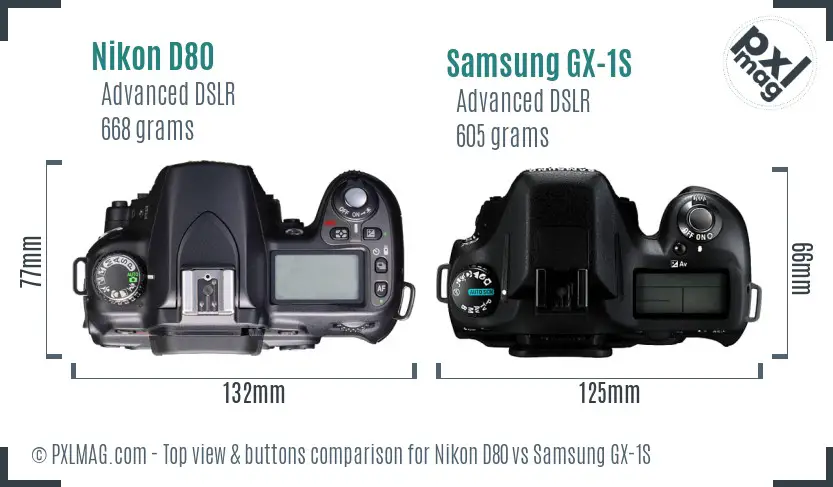 Nikon D80 vs Samsung GX-1S top view buttons comparison