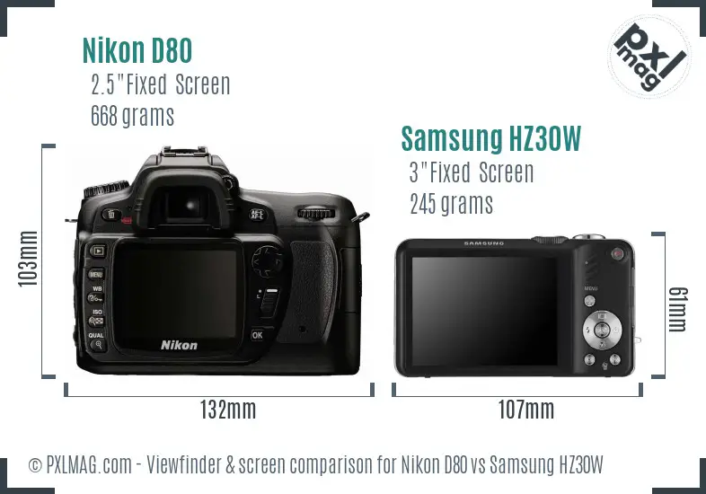 Nikon D80 vs Samsung HZ30W Screen and Viewfinder comparison