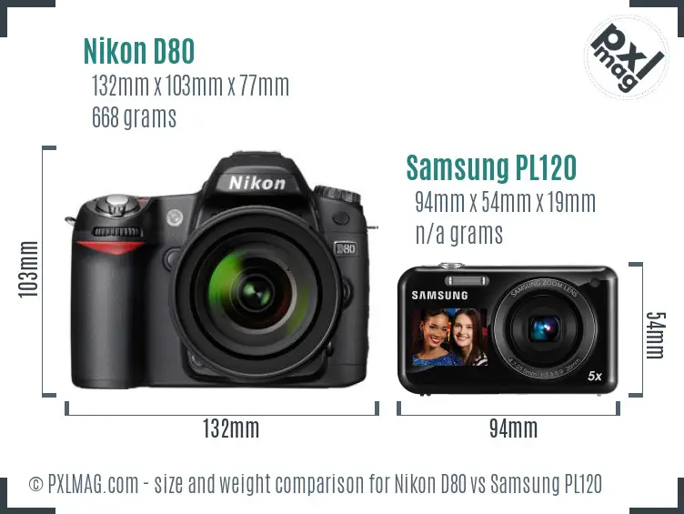 Nikon D80 vs Samsung PL120 size comparison