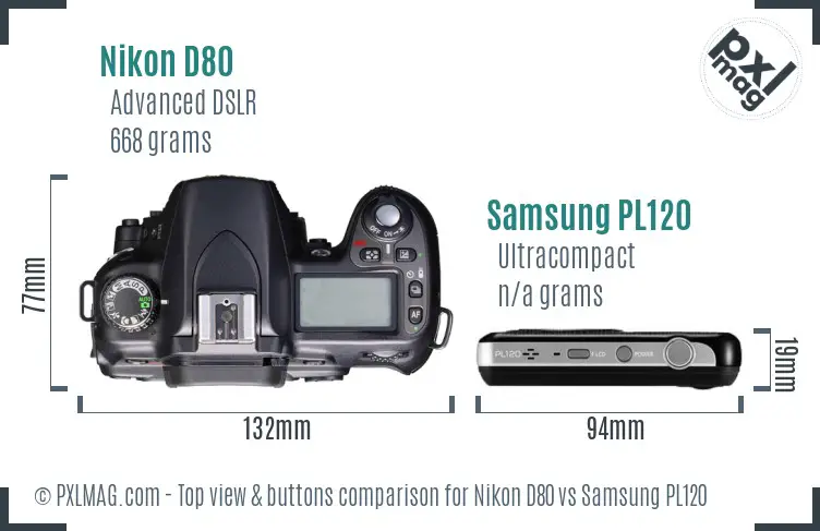 Nikon D80 vs Samsung PL120 top view buttons comparison