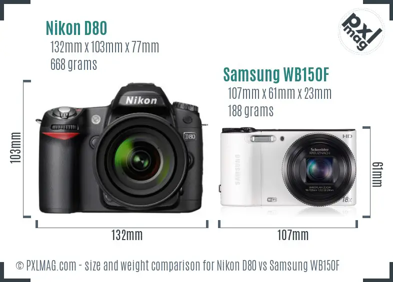 Nikon D80 vs Samsung WB150F size comparison