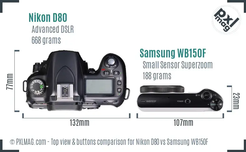 Nikon D80 vs Samsung WB150F top view buttons comparison