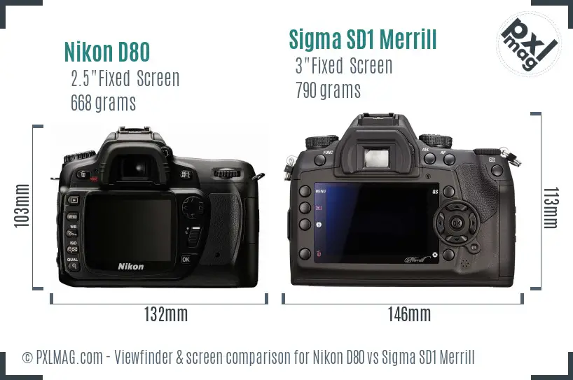 Nikon D80 vs Sigma SD1 Merrill Screen and Viewfinder comparison