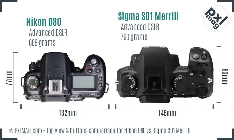 Nikon D80 vs Sigma SD1 Merrill top view buttons comparison