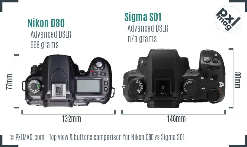 Nikon D80 vs Sigma SD1 top view buttons comparison