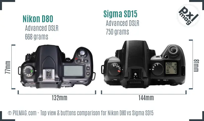 Nikon D80 vs Sigma SD15 top view buttons comparison