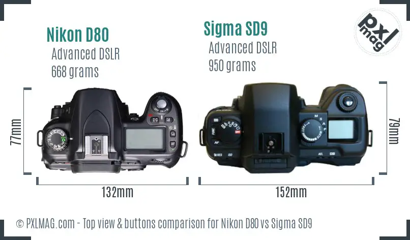 Nikon D80 vs Sigma SD9 top view buttons comparison