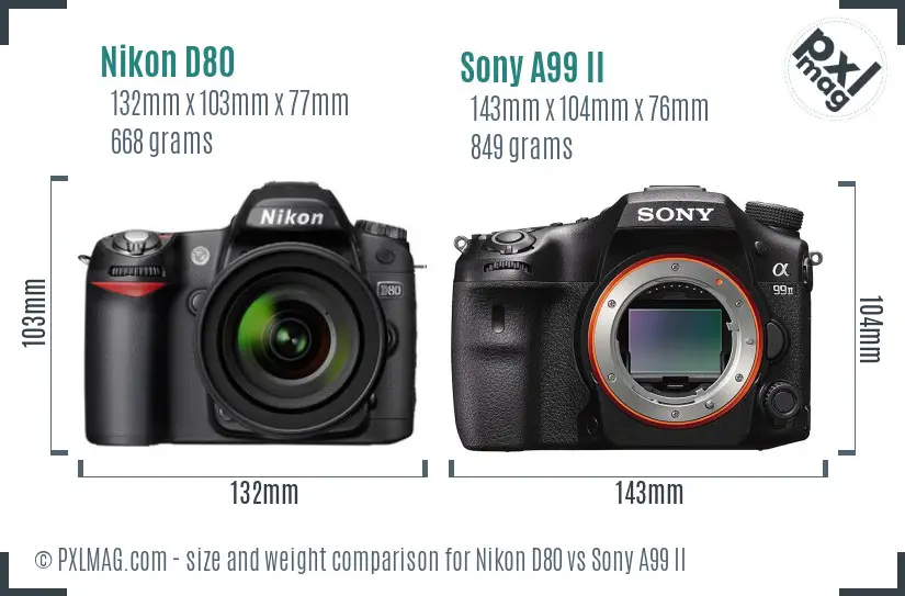 Nikon D80 vs Sony A99 II size comparison