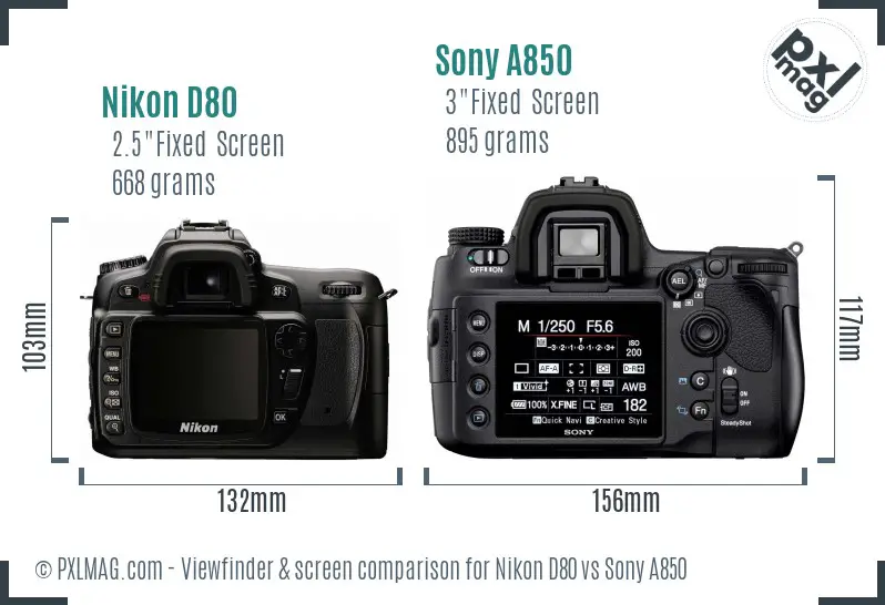 Nikon D80 vs Sony A850 Screen and Viewfinder comparison