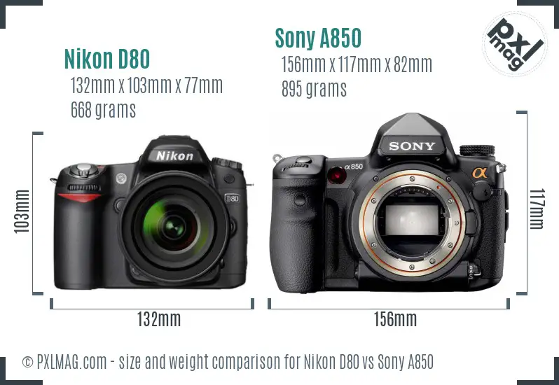 Nikon D80 vs Sony A850 size comparison