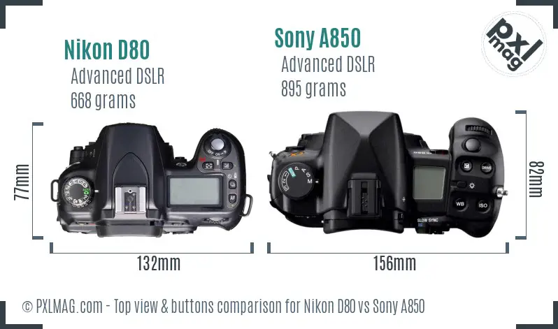 Nikon D80 vs Sony A850 top view buttons comparison
