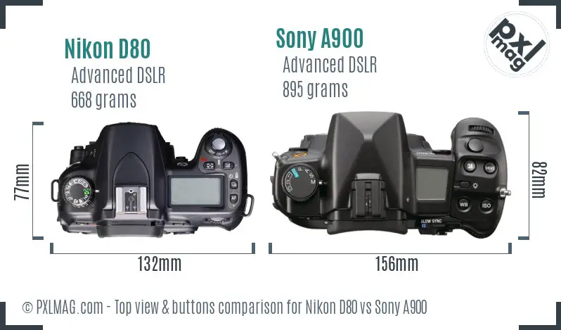 Nikon D80 vs Sony A900 top view buttons comparison
