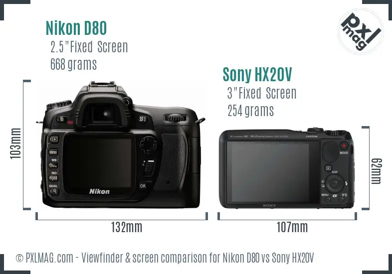 Nikon D80 vs Sony HX20V Screen and Viewfinder comparison