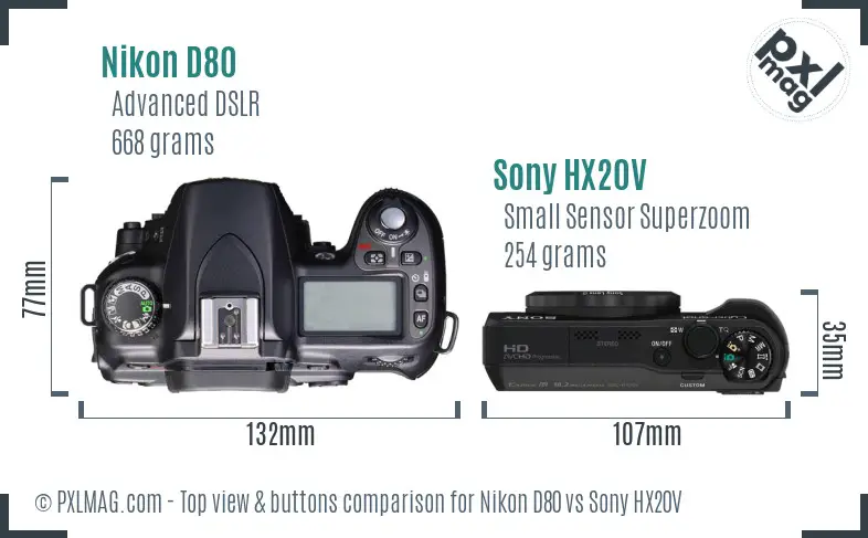 Nikon D80 vs Sony HX20V top view buttons comparison