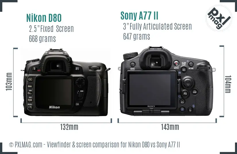 Nikon D80 vs Sony A77 II Screen and Viewfinder comparison
