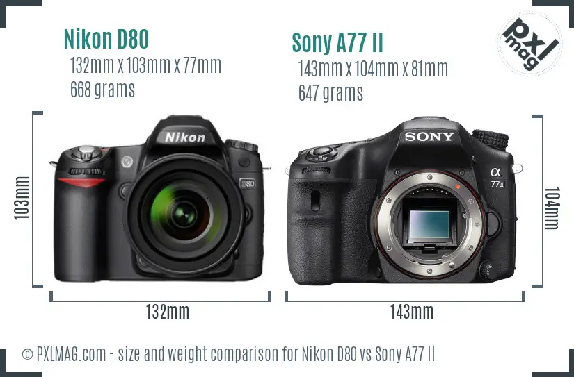 Nikon D80 vs Sony A77 II size comparison