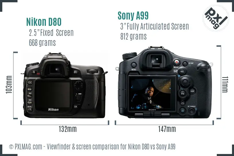 Nikon D80 vs Sony A99 Screen and Viewfinder comparison