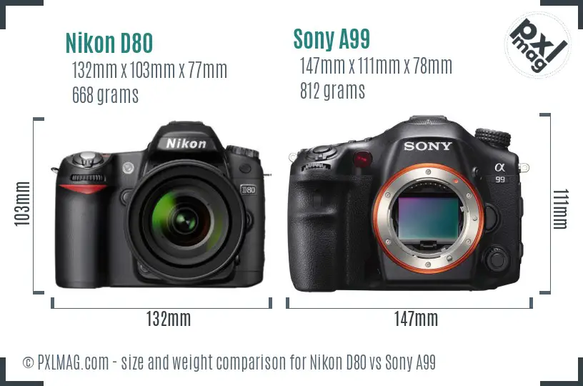 Nikon D80 vs Sony A99 size comparison