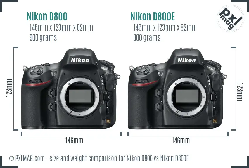 Nikon D800 vs Nikon D800E size comparison