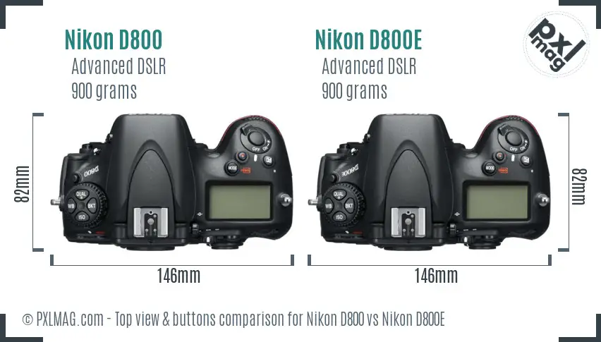 Nikon D800 vs Nikon D800E top view buttons comparison