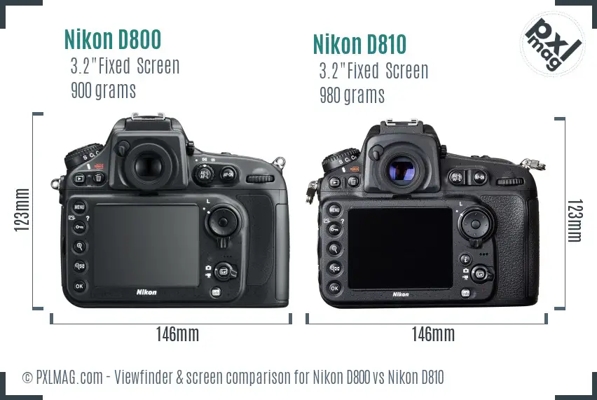 Nikon D800 vs Nikon D810 Screen and Viewfinder comparison