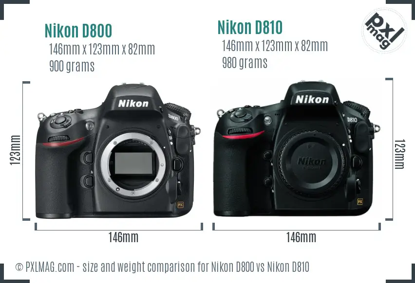 Nikon D800 vs Nikon D810 size comparison