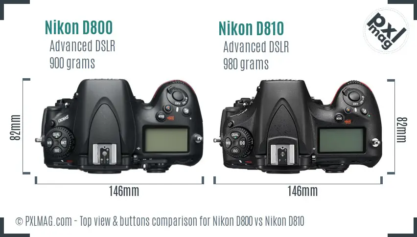 Nikon D800 vs Nikon D810 top view buttons comparison